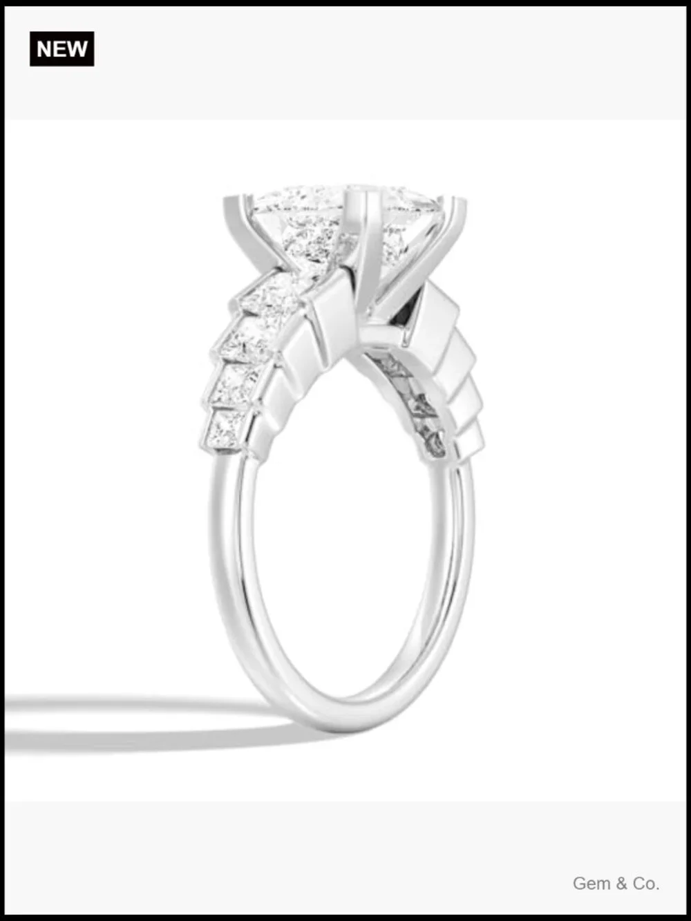 Princess Cut Moissanite Engagement Ring Sterling Silver Rhodium Plated Wedding